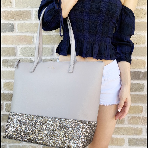 kate spade Handbags - Gaby’sBags👜💕-Kate Spade Large Glitter Tote Gray